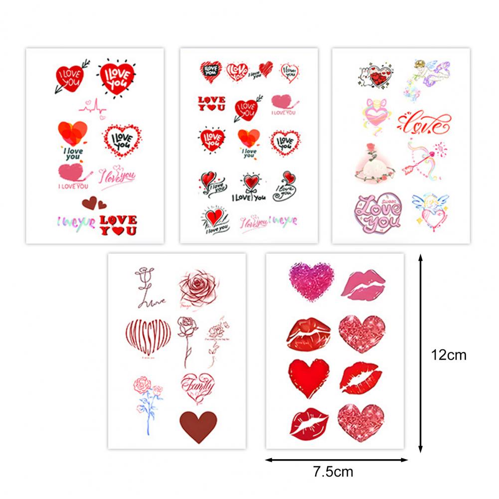 10 Stück temporäre Tattoo-Aufkleber, rotes Herz, Lippen, Rose, wasserdicht, gefälschte Aufkleber, Körperkunst-Tattoos für Valentinstag, Geburtstage