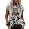 3D Cat Painting Women's T-shirt Cat Image Printing Round Neck Casual Summer Tops