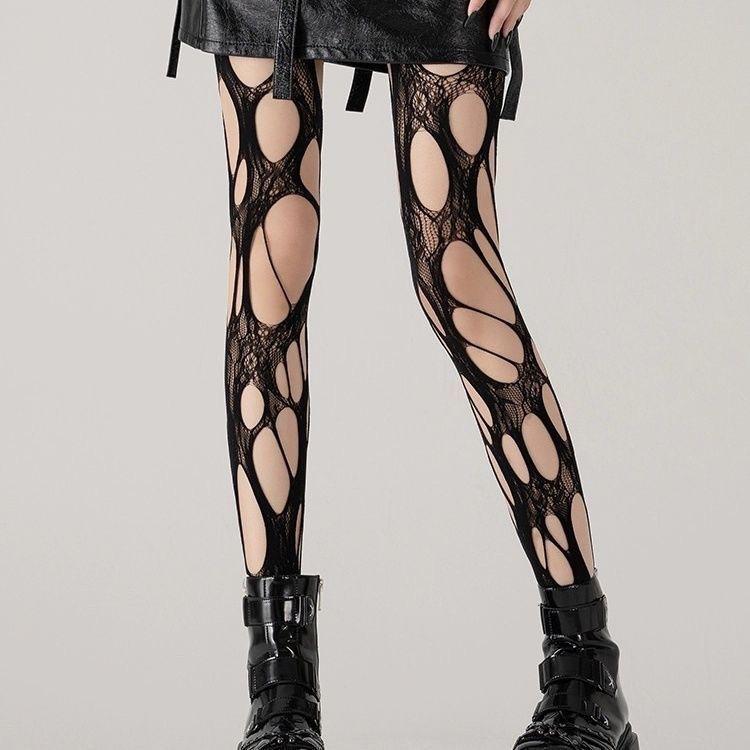

Spring and autumn vintage American style asymmetrical pure-desire ripped fishnet stockings, popular among subcultures, for Y2K hot girls Cardboard packaging
