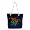Strandtasche mit marineblauem Aufdruck und dickem Seil, ein Schultergurt 7264