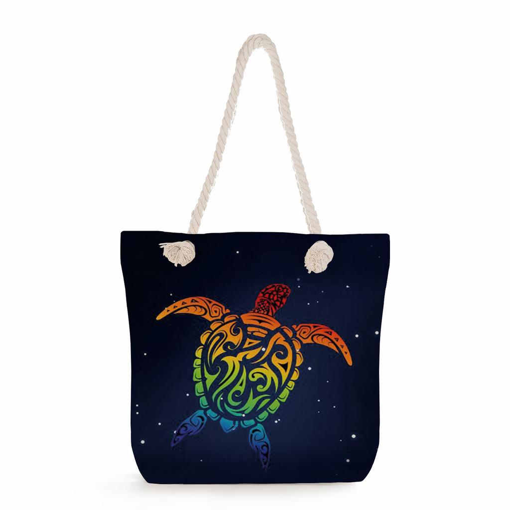 Strandtasche mit marineblauem Aufdruck und dickem Seil, ein Schultergurt 7264