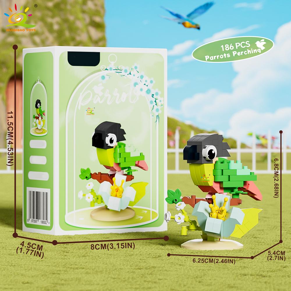 Non-Toxic Moc Parrot Bird Flower With Display Box Micro Building Block Mini Diamond Model Brick Toy For Children Desk Decor.