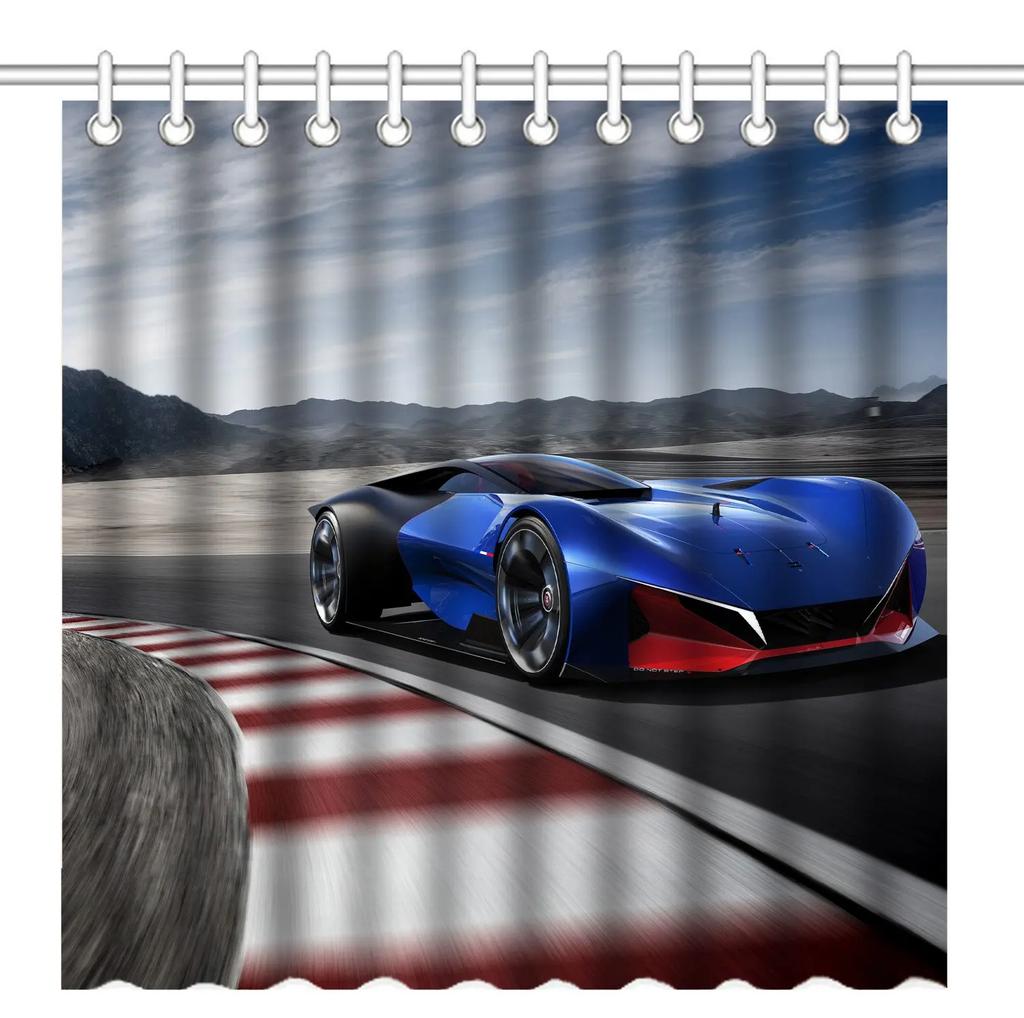Race Car Shower Curtain Fabric Bathroom Sports Car Shower Curtains Cool Automobile Speed Racing Car Shower Curtain Waterproof