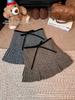 Women's Plus Size Grey Polka Dot Knit Wool A-Line Pleated Short Skirt with High Waist