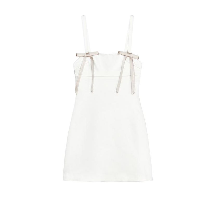 

Summer New Product Women s Clothes Minimalist Straight Collar Contrast Color Bowknot Decoration Silk Satin Texture Short Dress 4772337 Ground White M