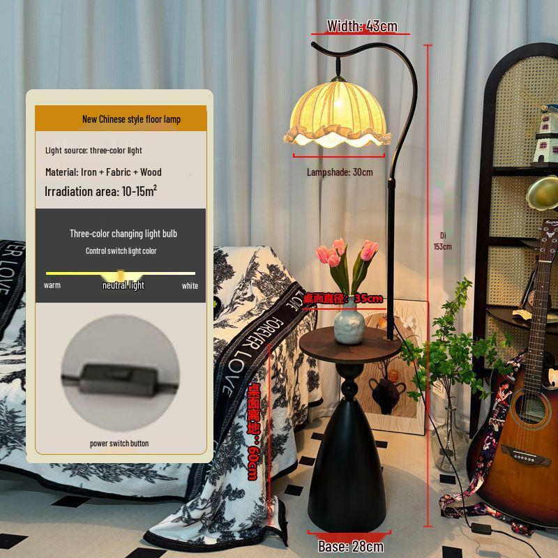 American Retro Floor Lamp with Display Shelf - Living Room Decor & Bedside Table Lamp