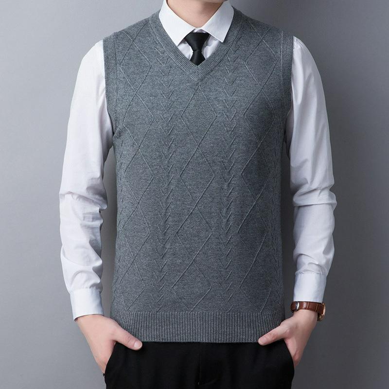 Gilet di lana da uomo autunnale, gilet casual largo lavorato a maglia da uomo, maglione con scollo a V