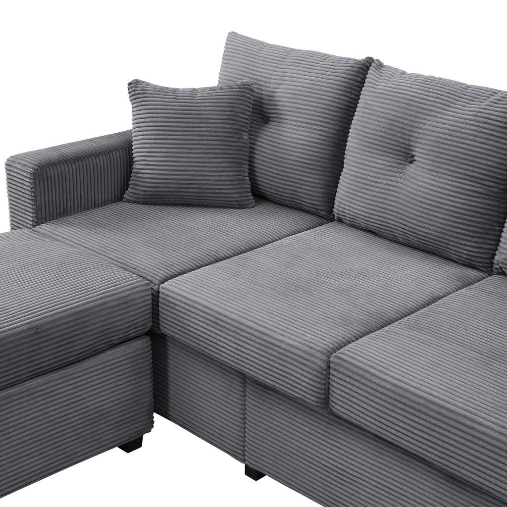 [5-Kissen Supreme Set] LED-Sofa mit wolkenweichem Sitzgefühl: 3-Sitzer-Sofa + Überdimensionierter abnehmbarer Hocker, Tragfähige modulare Möbel in L-Form