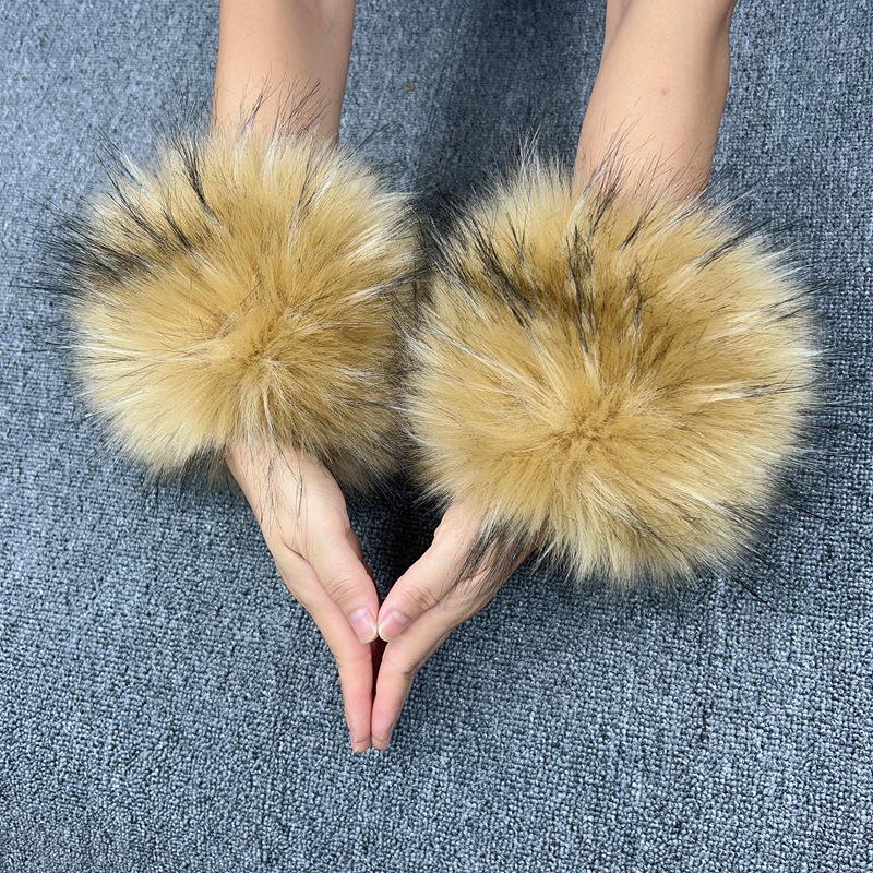 Mânuși de damă din blană artificială de iepure și vulpe, cu manșete strânse