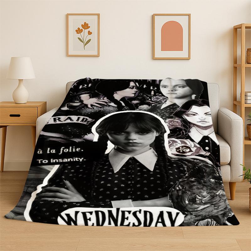 Coperta morbida in flanella W-Wednesday TV, Coperta accogliente per letto, Divano, Divanetto, Camera da letto, Soggiorno, Viaggio, Picnic, Bambini, Campeggio