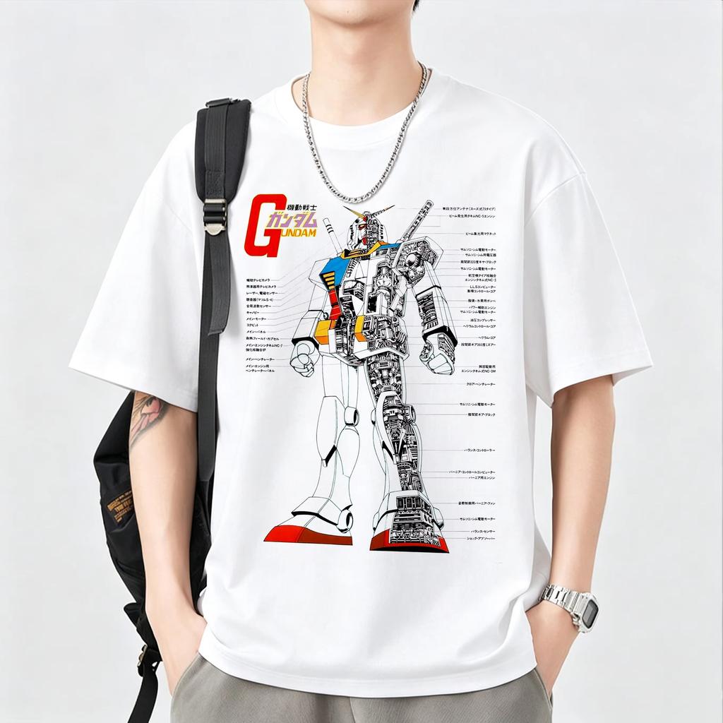 Unisex Cotton Short‑sleeve T‑shirt Printed with RX‑78‑2 Gundam Graphic from Mobile Suit Anime, Harajuku Y2K Streetwear T-shirt