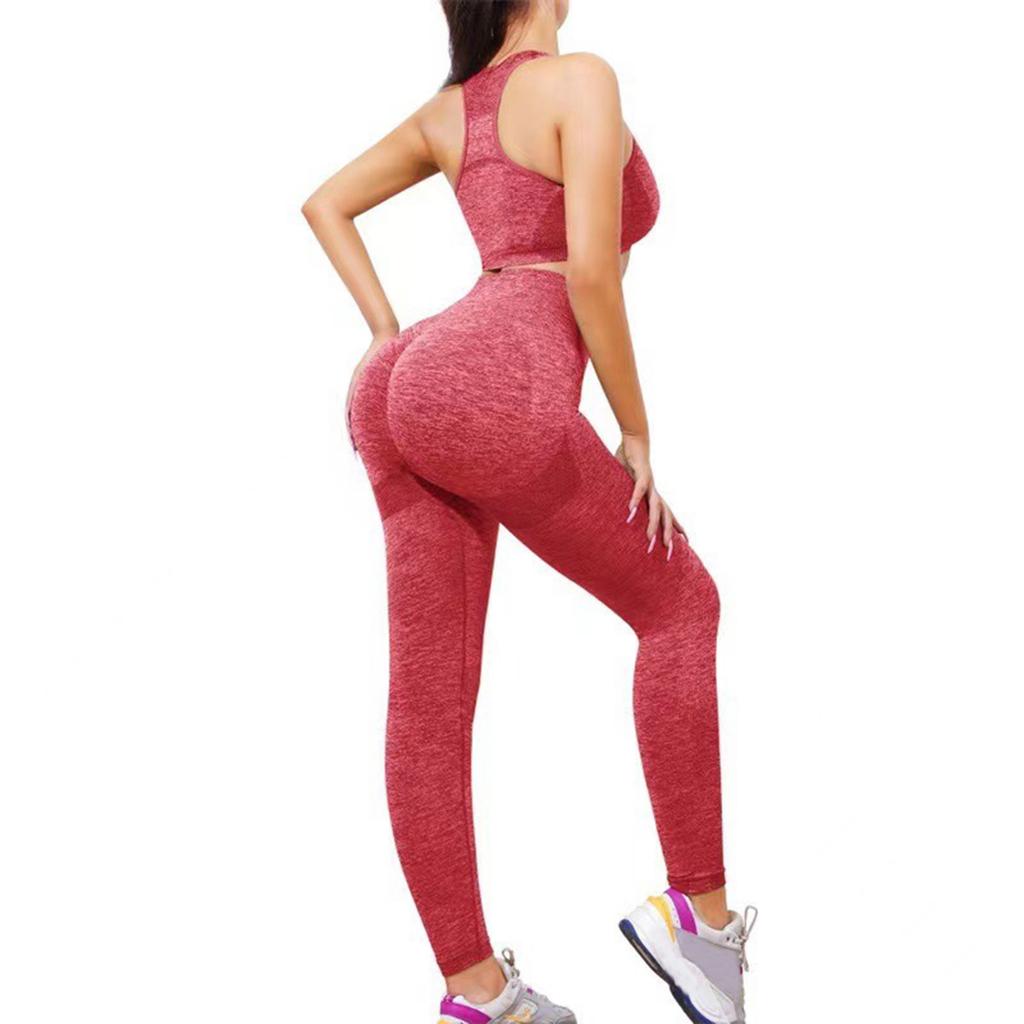 Women's Fashion U Neck Sleeveless Top High Waist Tight Fit Fitness Running Sports Pants Yoga Two Piece Set