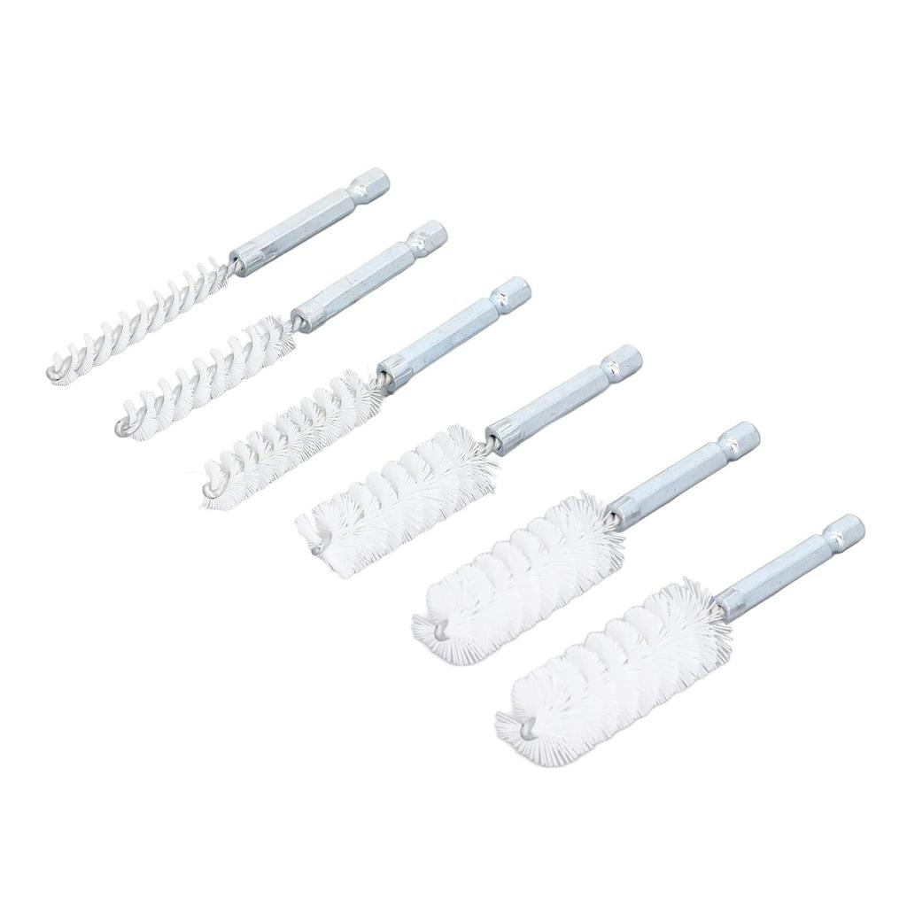 Bore Cleaning Brush Set, 6 Pieces with 1/4in Hex Shank, Wire Brush for Drill or Impact Driver (Nylon, White)