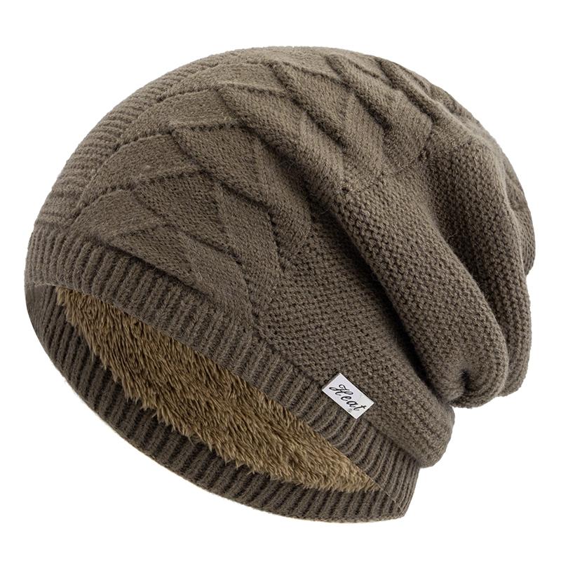 

New Style Unisex Warm Dandy Winter Hat Heat Metal Label Plush Fur Lined Soft Beanie Hat Thick Hats For Women Men Knitted Hat 56cm-60cm хакі