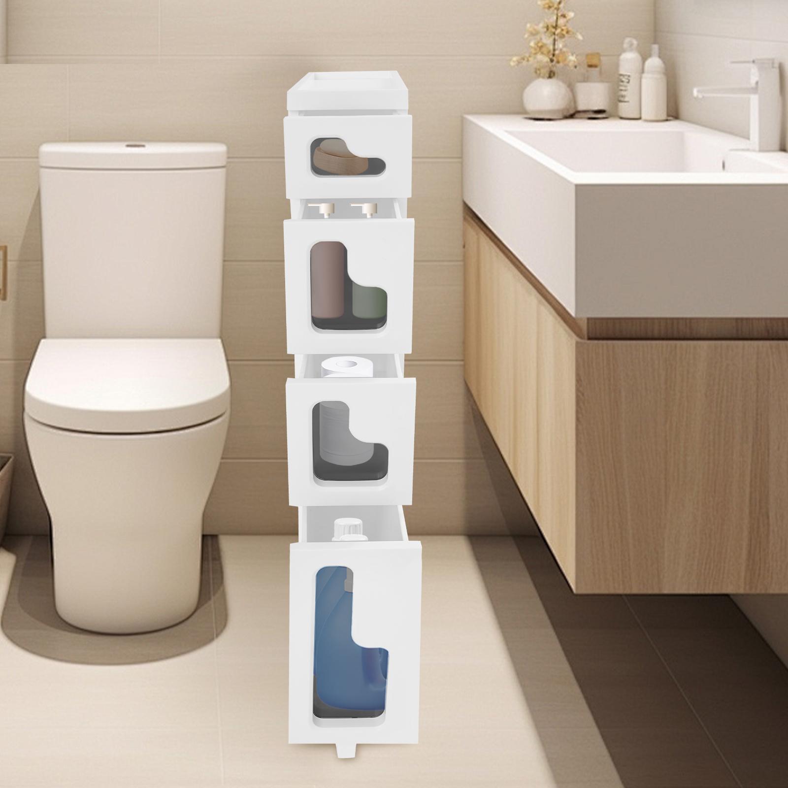 

2/4 Tiers PP Storage Cabinet,White Black Rectangular Bathroom Storage Cabinet Floorstanding 40*16*56cm/40*16*97cm for Bathroom