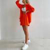  Cross-border Loose Fashion Suit Single-breasted Large-size Women's Clothing Long-sleeved Solid Color Shirt Casual Shorts two-pieCe Set