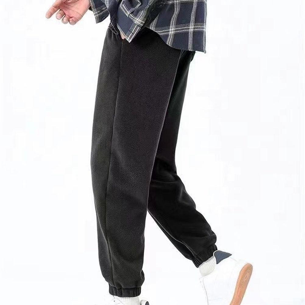 Men Casual Pants Plus Velvet Thicker Drawstring Solid Keep Warm Outwear Ankle-tied Winter Sporty Baggy Trousers Male Fashion