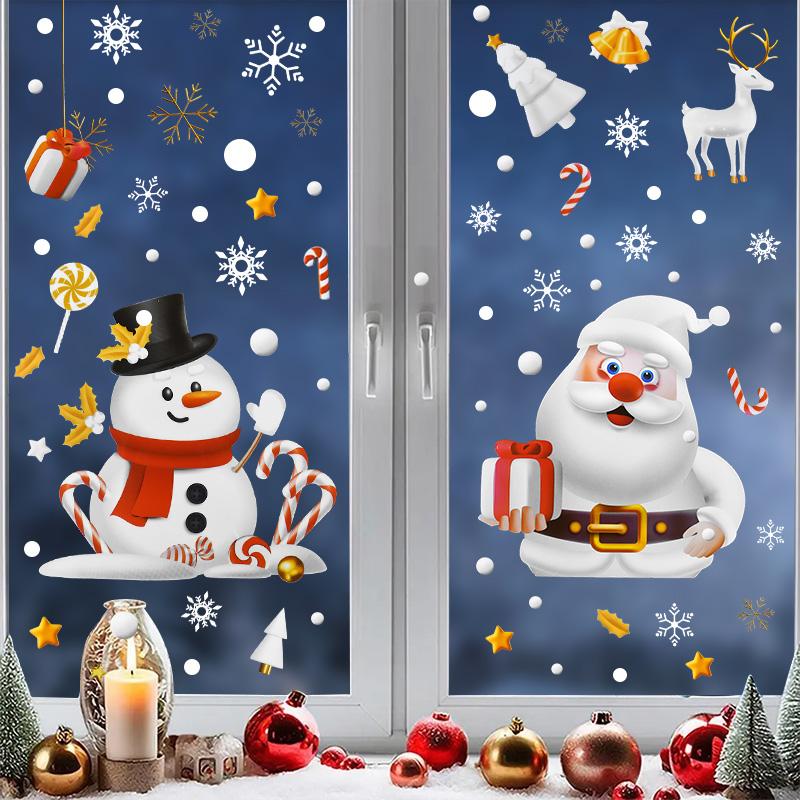 2025 Christmas Window Stickers Santa Claus Snowman Glass Sticker Christmas Home Room Decoration Static Stickers Happy New Year