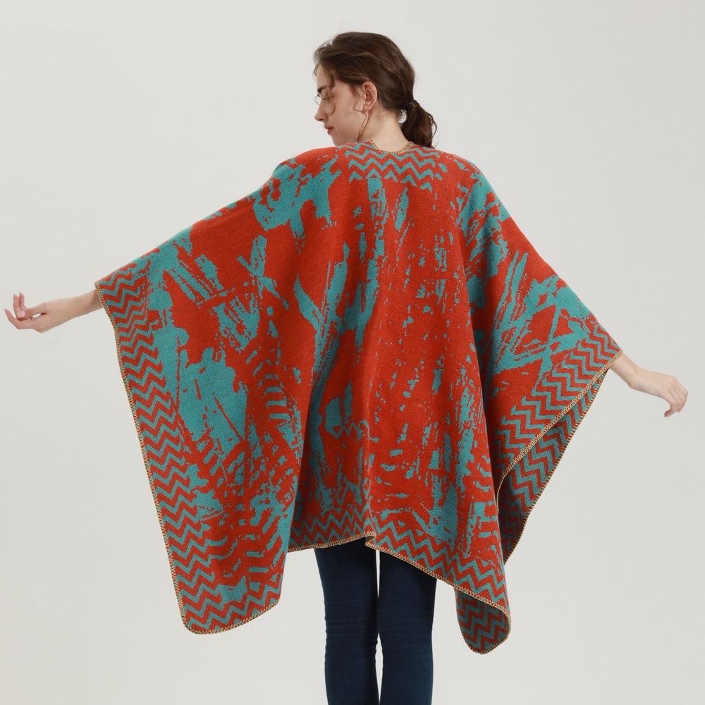European & American Fashion Large Shawl - Thickened, Warm, Imitation Cashmere Cape Cloak