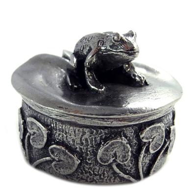 [Q2768] - Cutie de bijuterii / cutie de secrete artizanală 'Broască' argintiu antichizat - motiv 25x27 mm