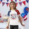 Kids Independence Day Graphic T-Shirt Short Sleeve Crew Neck Casual Tee with Patriotic Print and Star Pattern Sleeves for Boys and Girls