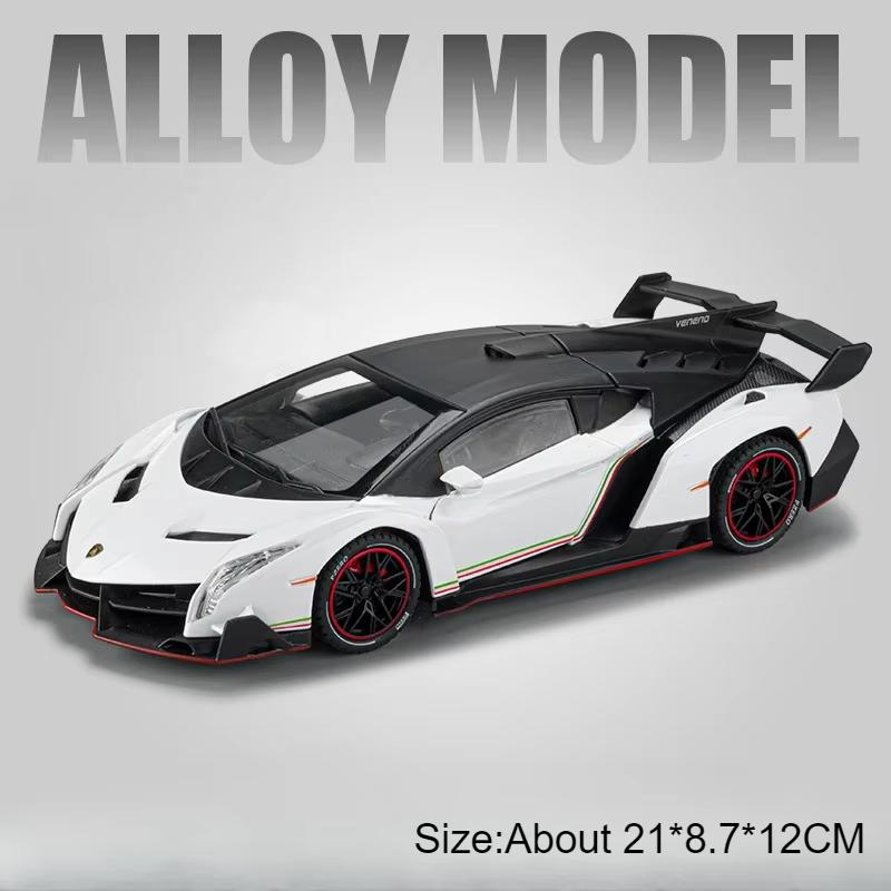 1:24 Lambor Countach LPI800-4 Veneno Toy Car Model Sound Light Pull Back Lift Tail Wing Miniature Vehicles Kids Souvenir Gifts