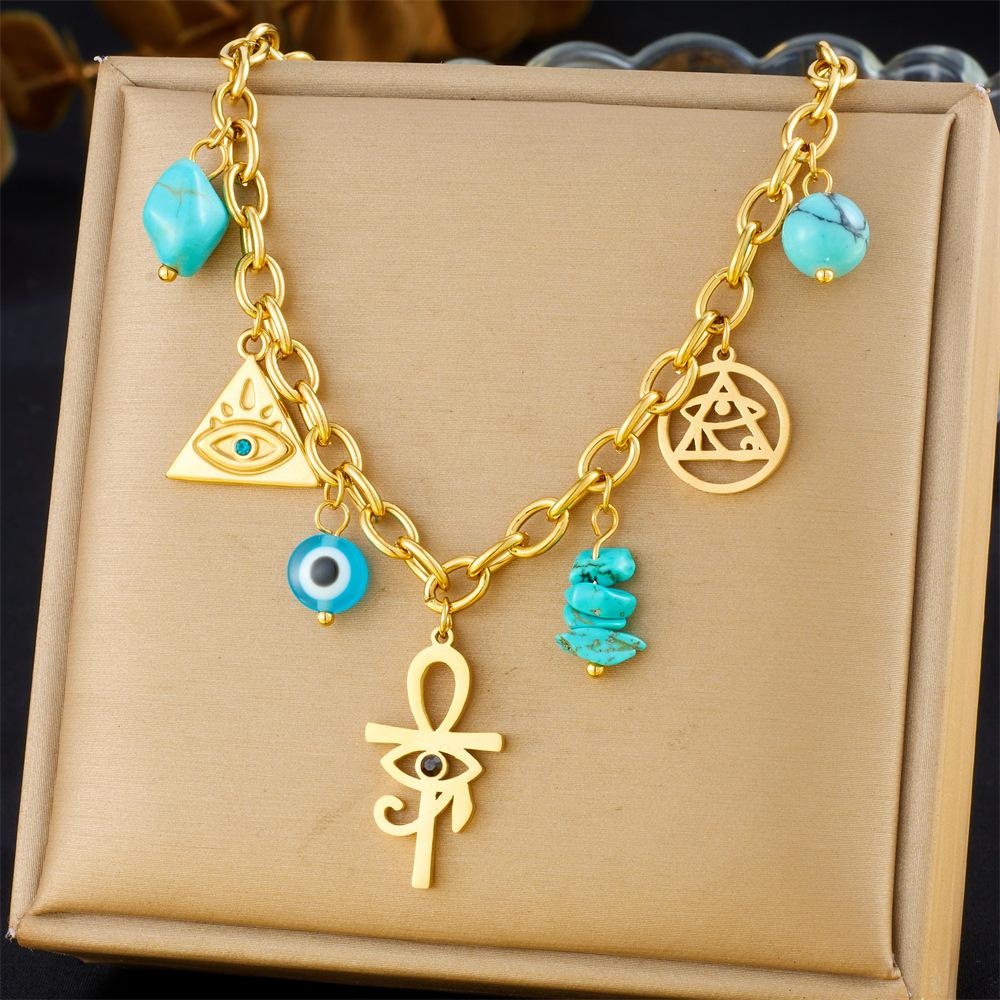 Vintage Multi Element Heart Bow Shell Cherry Cross Eye Chain Necklace