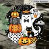 2D Flat, Vintage Metal Aluminum Halloween Sign with & Black Cat Design - Round Wall Decor for Front Door, Yard, or Wall - Spooky Jack-O'-Lanterns