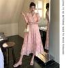 New Summer Fashionable Floral Embroidered Patchwork V-Neck Short-Sleeve Fitted Slimming Midi Dress Women's Holiday Vestidos