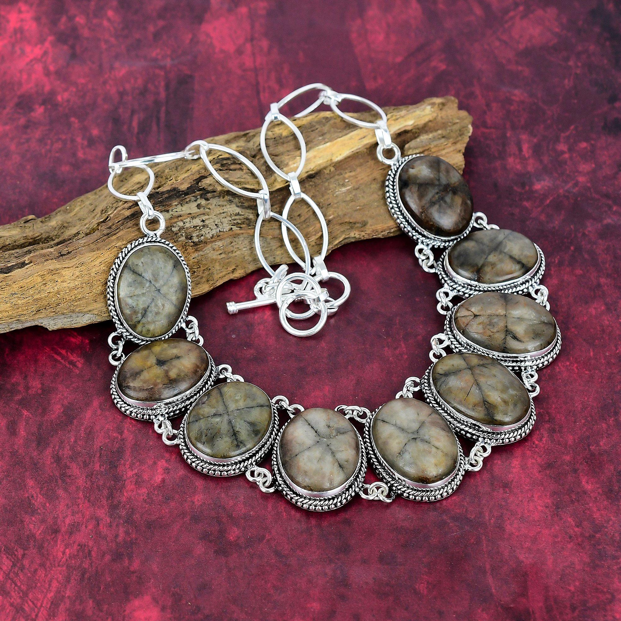 

Колье с киастолитом, ювелирное изделие из драгоценного камня, колье с регулируемой цепочкой из стерлингового серебра 925 пробы, подарок для женщин, колье ручной работы