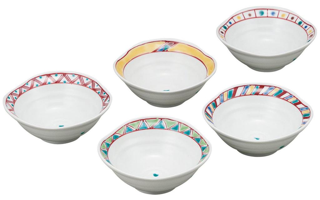 Kutani Ware 4.3 Size Small Bowl Set with Various Colored Designs K9-221