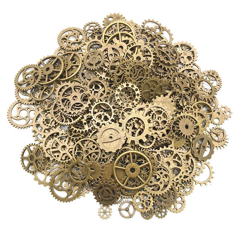 Randomly Mixed 30g/50g Ancient Gold, Silver, Blue, and Mixed 4-Color Punk Mechanical Gear Alloy Jewelry Accessories Pack