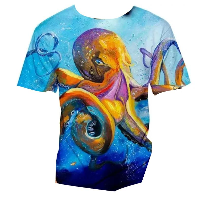 Funny Marine Life Sea Animal 3D Print Kids Round Neck Short Sleeve Tee Loose Outdoor Daily Play Outfit