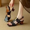 Fashion New Summer Sandals Split Leather Sandals for Women Fashion Metal Decoration Square Toe Sandals Ladies High Heels Casual Shoes