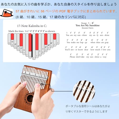 Portable Kalimba Beginner Set, 17-Key Finger Piano, Mbria Songbook and Tuning Hammer Included, Suitable for Adults and Children