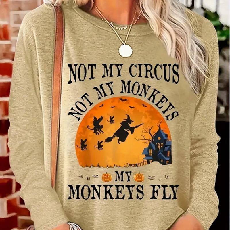 

Топы для женщин Хэллоуин Ночь Ведьма Принт Круглый вырез Длинный рукав Футболка Осенний Повседневный Тонкий Пуловер Женский Длинный Рукав Топ 8XL жёлтый