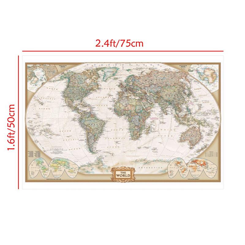 The Vintage World Map,Painting Retro Decorative Hanging Picture Wall Art Poster, School Supplies Home Decor,Travel Supplies