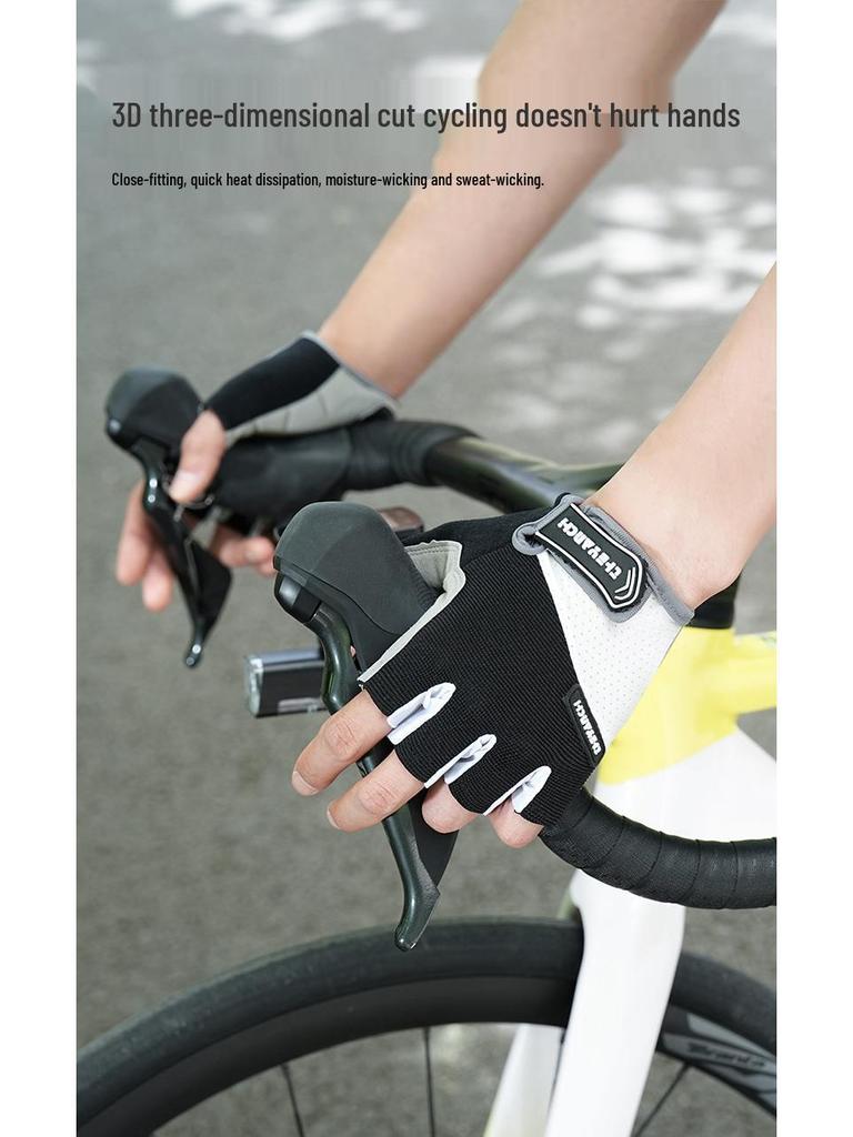 Herrcykelhandskar med halvfinger för sommaren - Halkskydd, Stötdämpande för landsvägscykling och träning