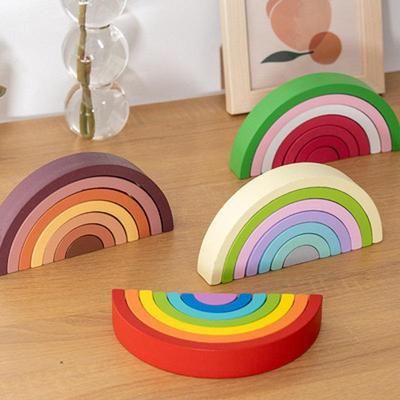 Grenzüberschreitende Holz-Regenbogen-Stapelsteine: Montessori-inspiriertes Lernspielzeug für Kinder