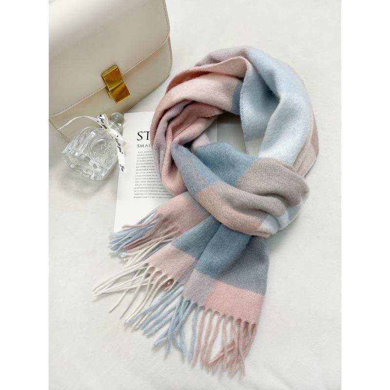 Scarf female 100 pure wool autumn and winter new style high-end sense versatile warm plaid scarf student