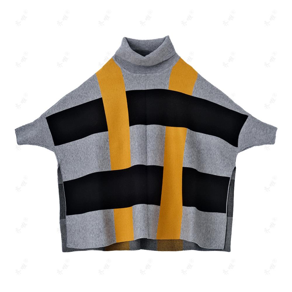 Клетчатый свитер с высоким воротом, накидка, вязаный женский свитер, рубашка с рукавами «летучая мышь», шаль, жакет больших размеров One size