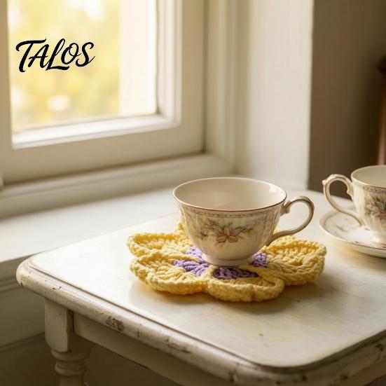 Cute Desk Decor Accessories Handmade Crochet Flower Coasters for Drinks, Thermal Insulation Table Mat Milk Cup Mats Coffee Mugs And Tea Cups, Artistic