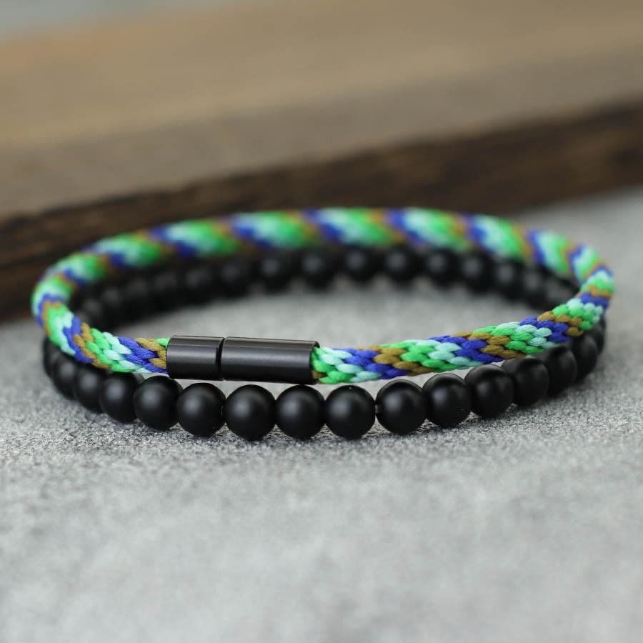 Stilvolles 2-teiliges Herren-Armband-Set, Premium ausgewählte ethnische Kordelarmbänder, Meditations-Heilungs-Handgelenk-Accessoires, Perfektes Geschenk für ihn