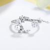 Women Cubic Zirconia Moon Faux Pearl Open Star Finger Ring Adjustable Jewelry