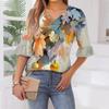 Damen Casual Fashion V-Ausschnitt Pullover Lose Pendeln Floral Fünf-Punkt-Ärmel T-Shirt Top