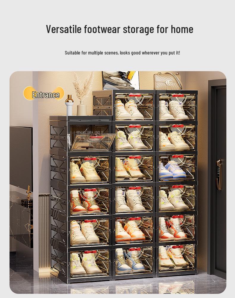 Elegant Foldable Multi-Layer Transparent Shoe Rack: Dustproof Doorway Shoe Storage & Display Cabinet