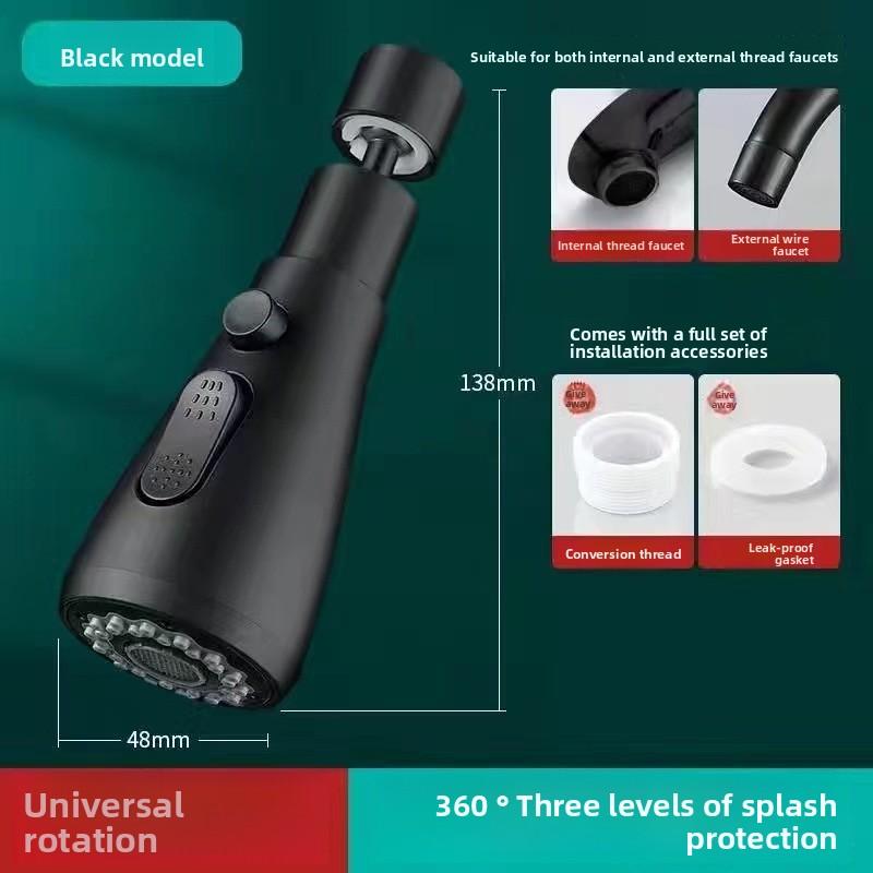 

Kitchen Faucet Extender with Spray Nozzle Universal Swivel Pressure Boost for Home Vegetable Washing Basin чёрный