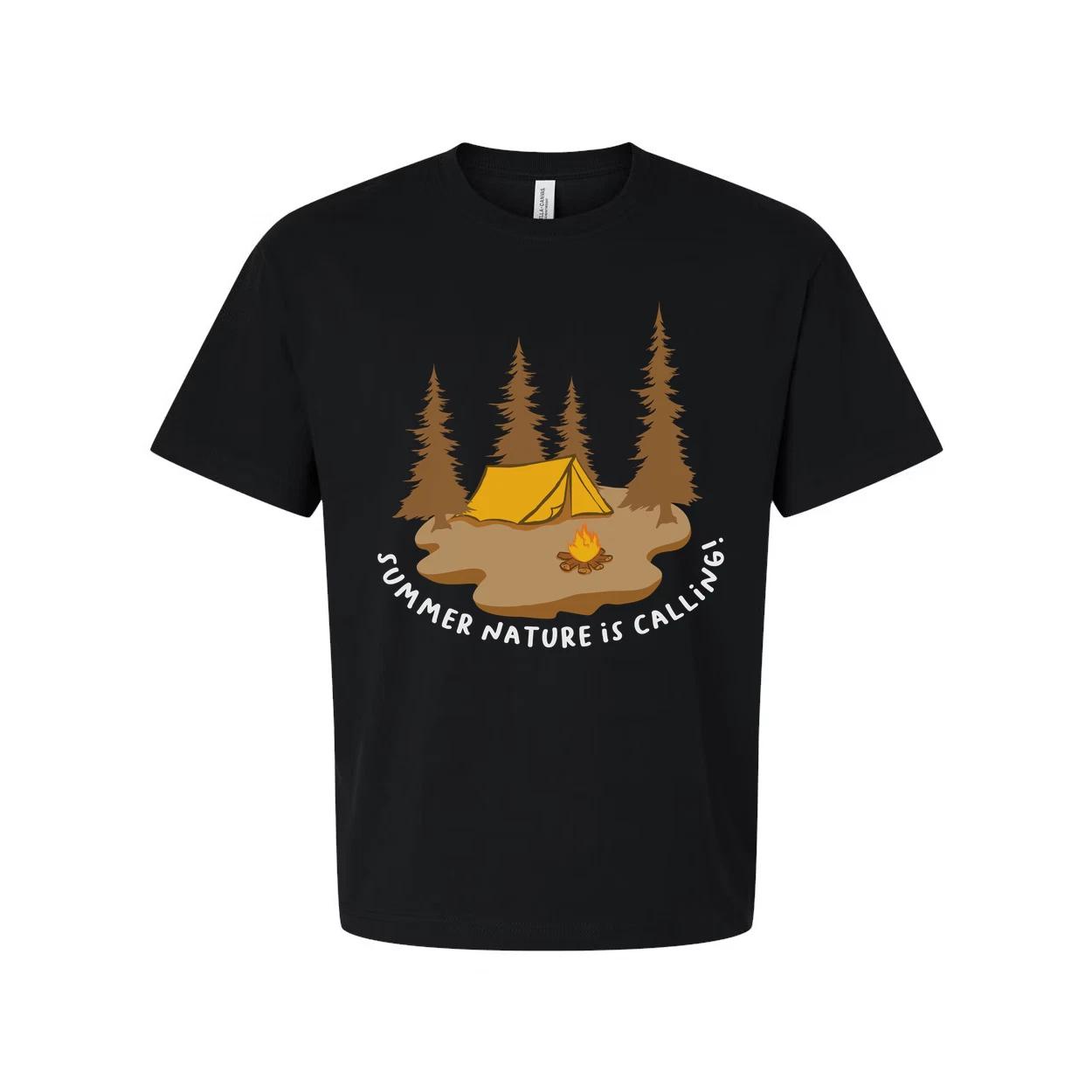 

Camping Scene Graphic Tee With Tent And Campfire Among Pines For Unisex Outdoor 4XL