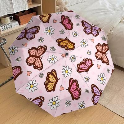 1PC Butterfly Flowers Umbrella-8-Rib Reinforced Portable Folding Travel Suitable for All Seasons Outdoor Daily Use-G392