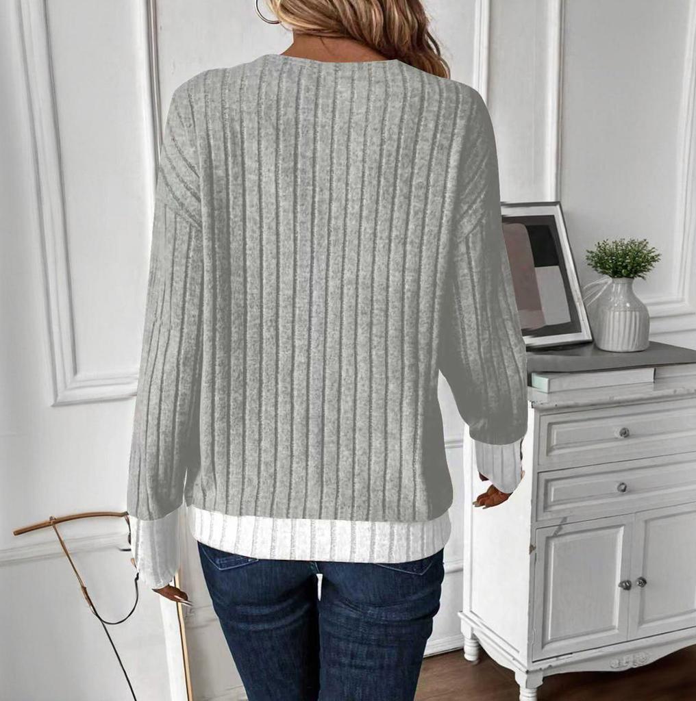 Women's V Neck Sweaters Casual Long Sleeve Pullover Knit Tops Loose Basic Clothing